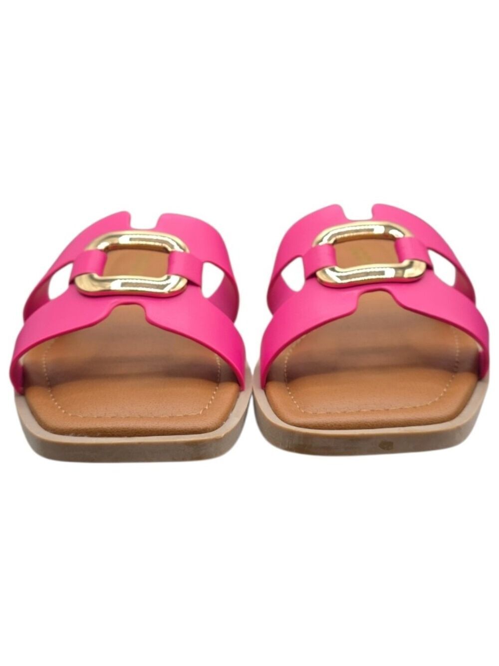 Soda FENG-S Fuchsia Gold Buckle Square Toe Slide Sandals Size 7 NIB - Picture 7 of 9